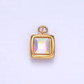 Stainless Steel Iridescent AB CZ Square Bezel Charm | P983 - DLUXCA