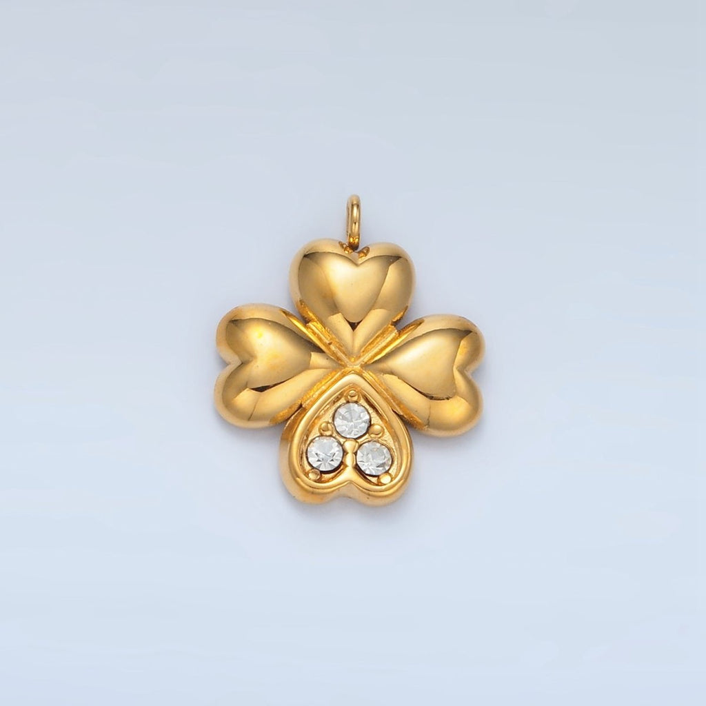Stainless Steel Micro Paved CZ Clover Flower Charm | P695 - DLUXCA