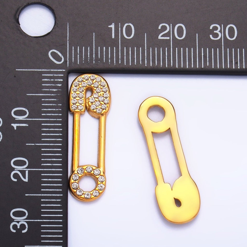 Stainless Steel Micro Paved CZ Safety Pin Charm | P1387 - DLUXCA