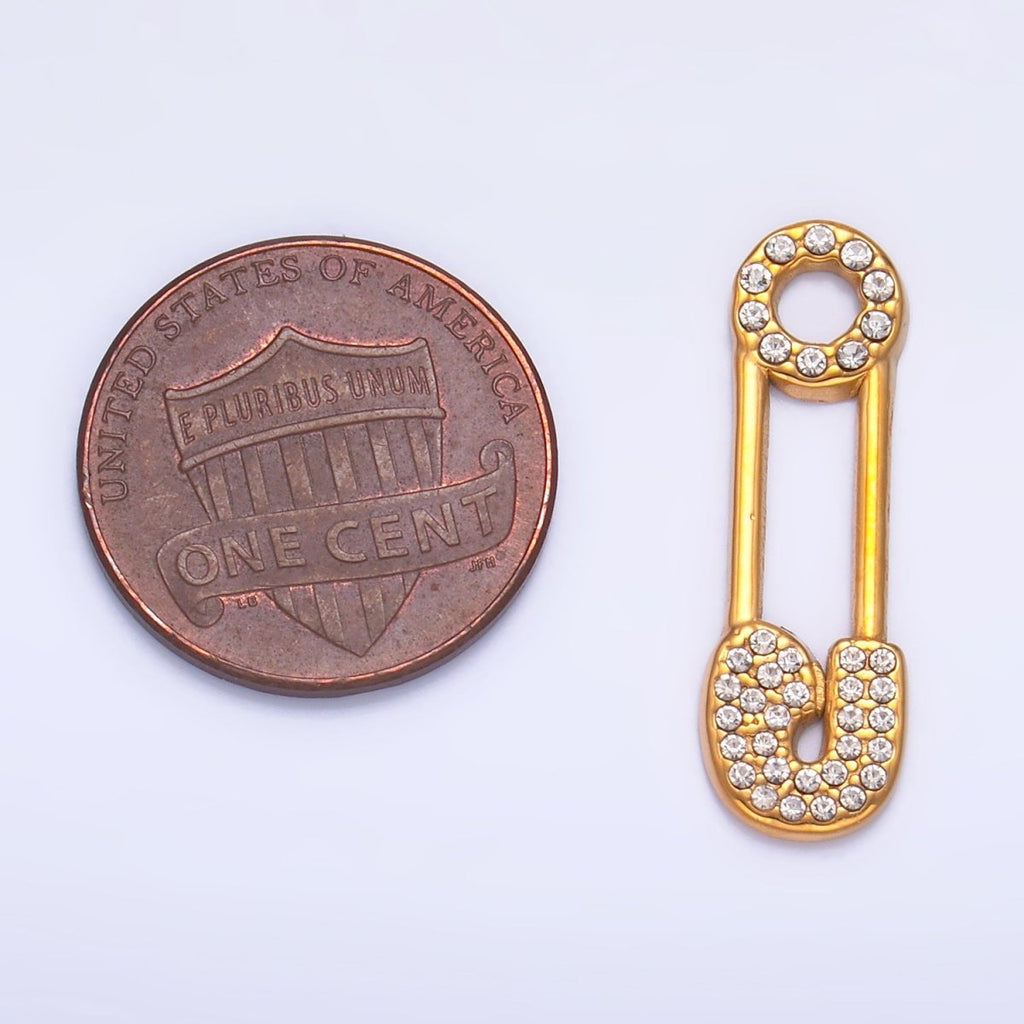 Stainless Steel Micro Paved CZ Safety Pin Charm | P1387 - DLUXCA