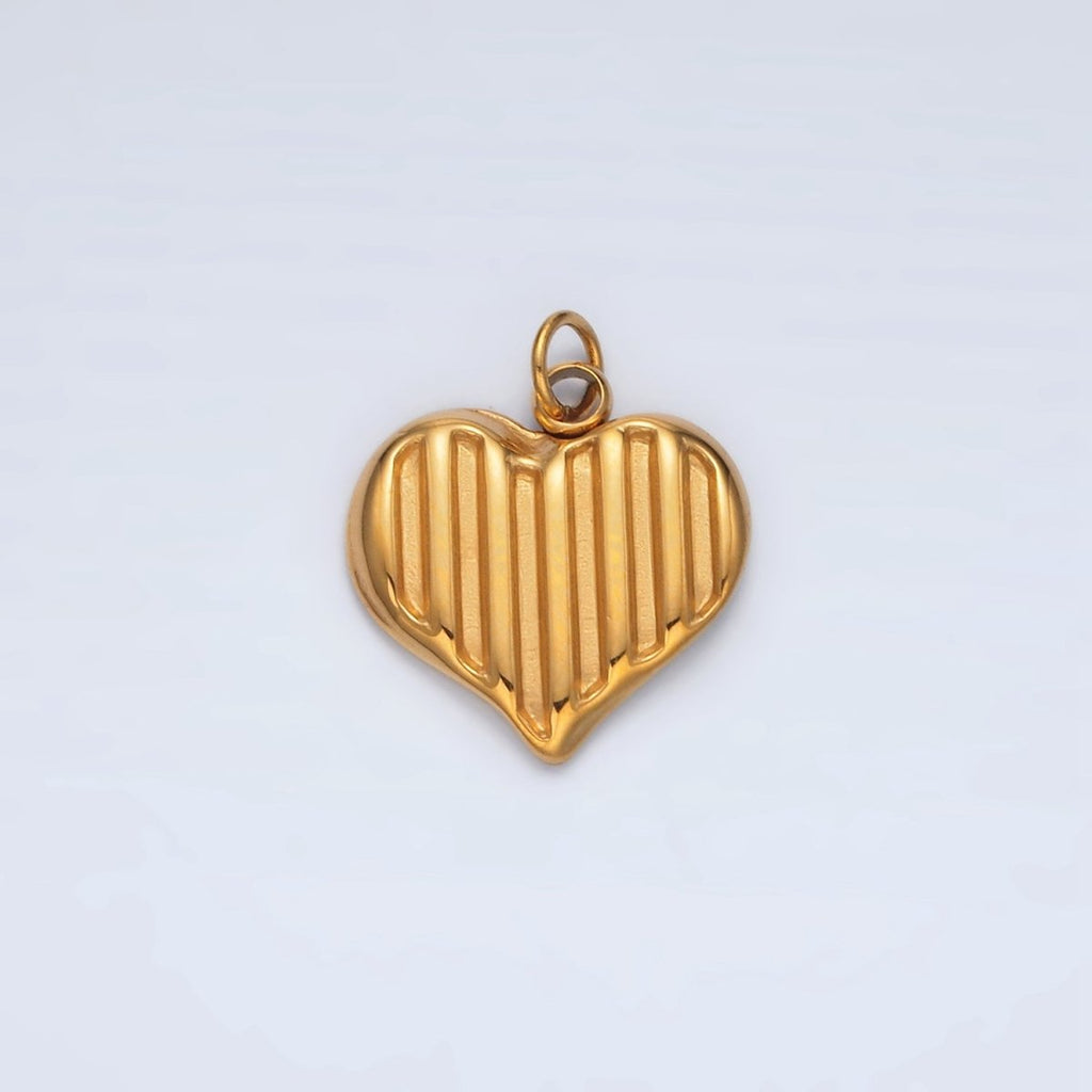 Stainless Steel Mini Bar Lined Heart Charm | P1046 - DLUXCA