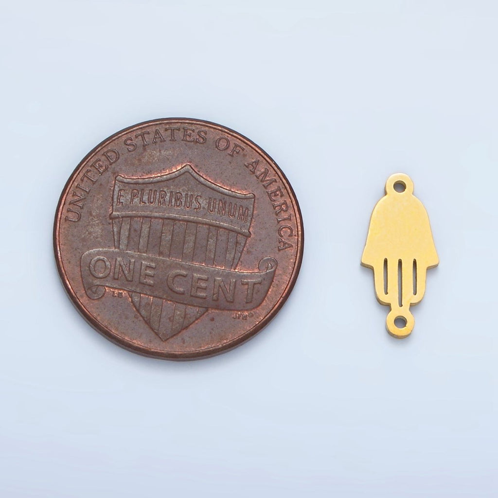 Stainless Steel Minimalist Hamsa Hand Silhouette Outline Connector | F176 - DLUXCA