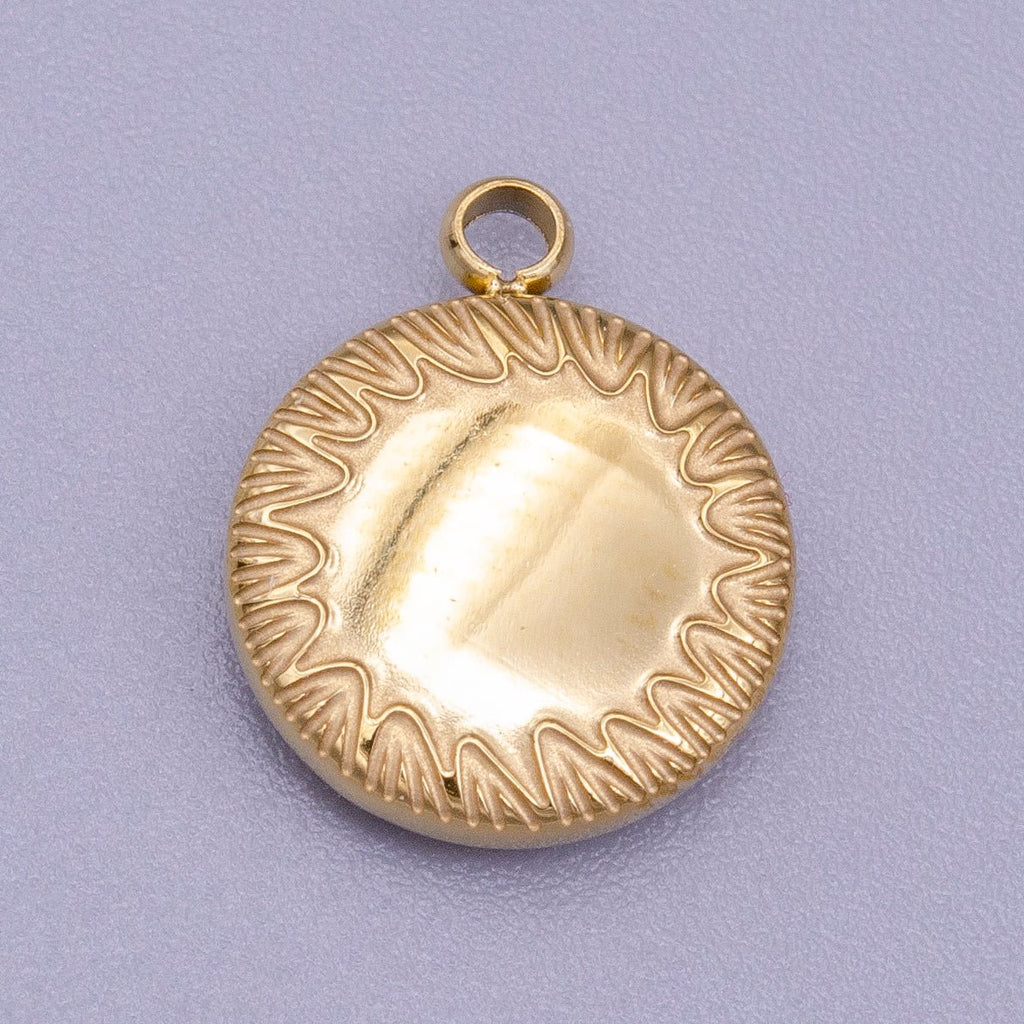 Stainless Steel Minimalist Round Line-Engraved Charm in Gold & Silver | P-911 - DLUXCA