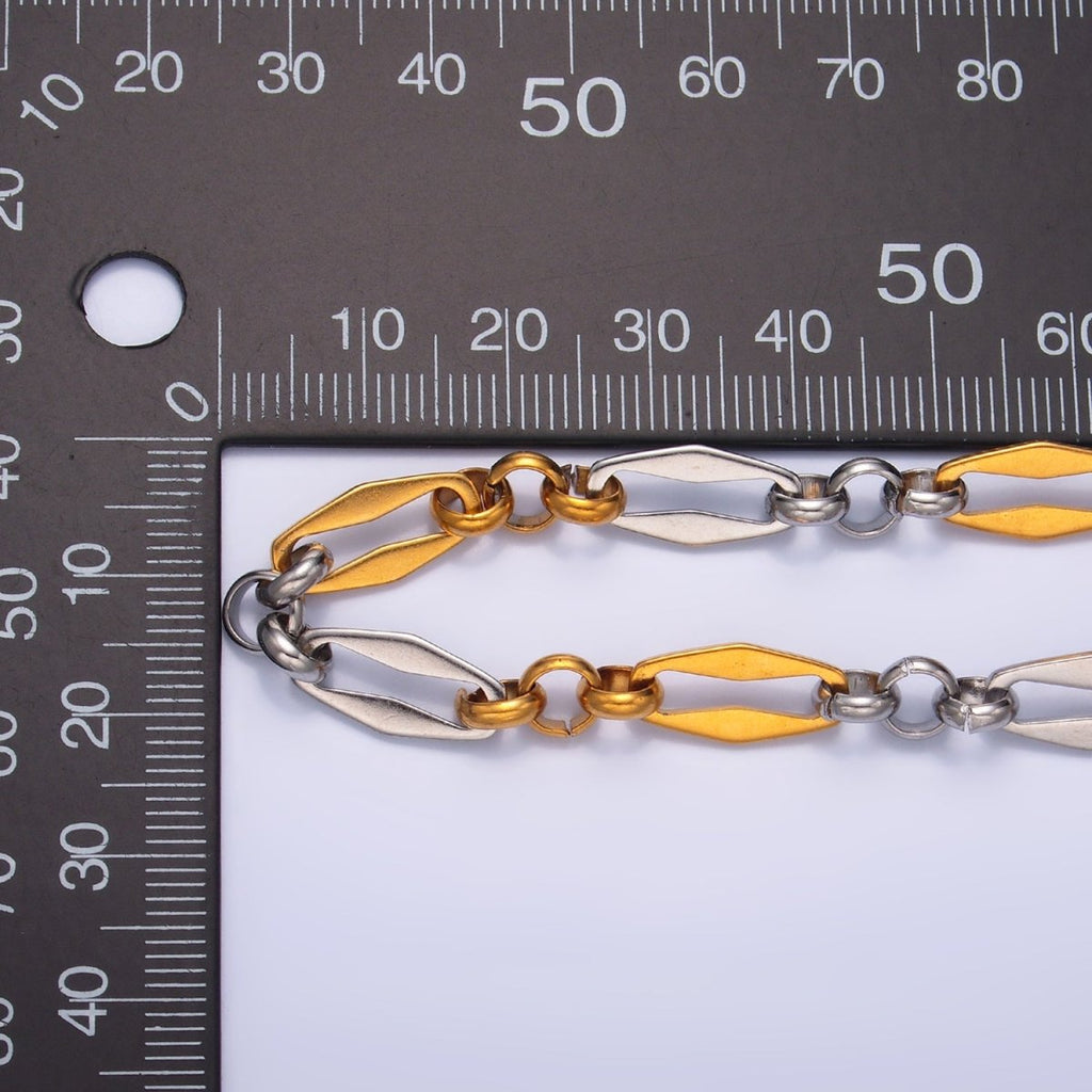 Stainless Steel Mixed Metal Geometric Edged Paperclip Rolo Unfinished Chain by Yard | Roll - 1542 - DLUXCA