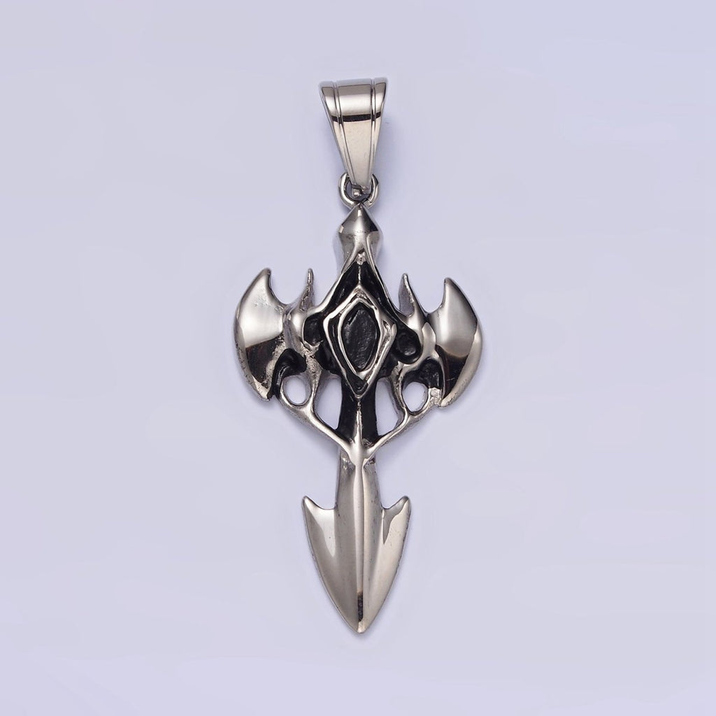 Stainless Steel Molten Artisan Bat Wings Sharp Arrow Passion Cross Pendant | P-817 - DLUXCA