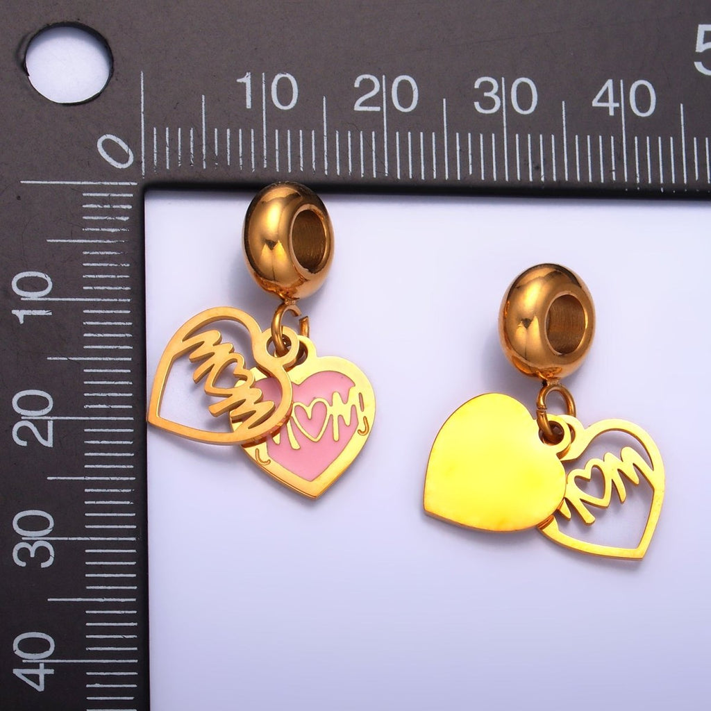 Stainless Steel "MOM" Script Double Enamel Rhondelle Drop Pendant | P752 - DLUXCA