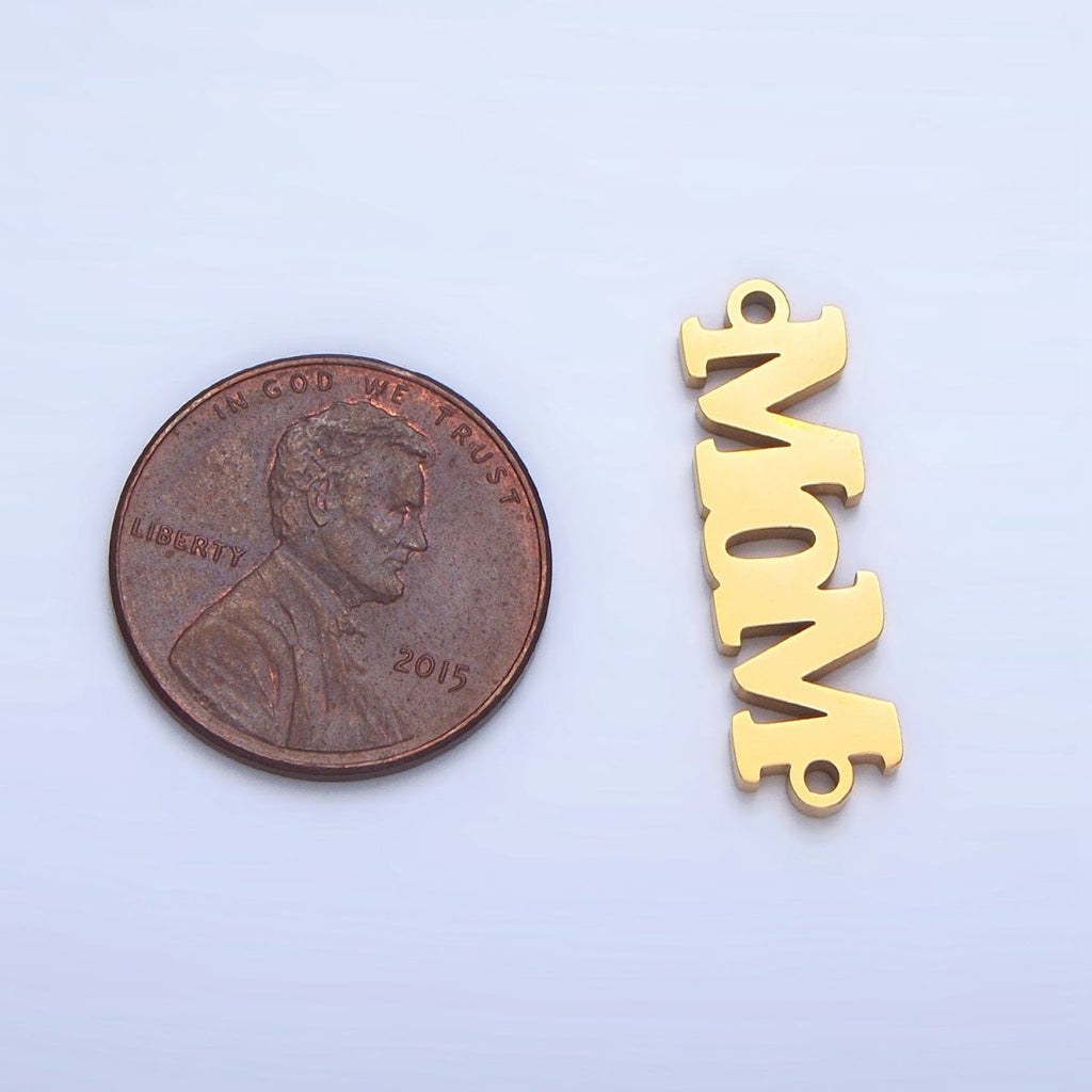 Stainless Steel "MOM" Script Minimalist Connector in Gold & Silver | F261