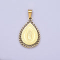 Stainless Steel Mother Mary Lady Guadalupe Engraved Teardrop Pendant in Gold & Silver J-640 J-641 - DLUXCA