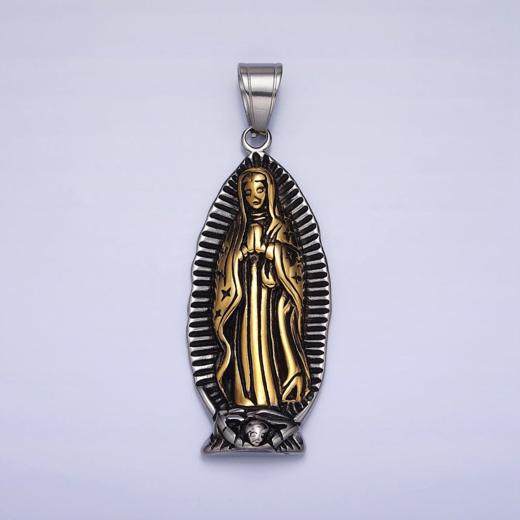 Stainless Steel Mother Virgin Mary Lady Guadalupe Mixed Metal Religious Pendant | P1156 - DLUXCA