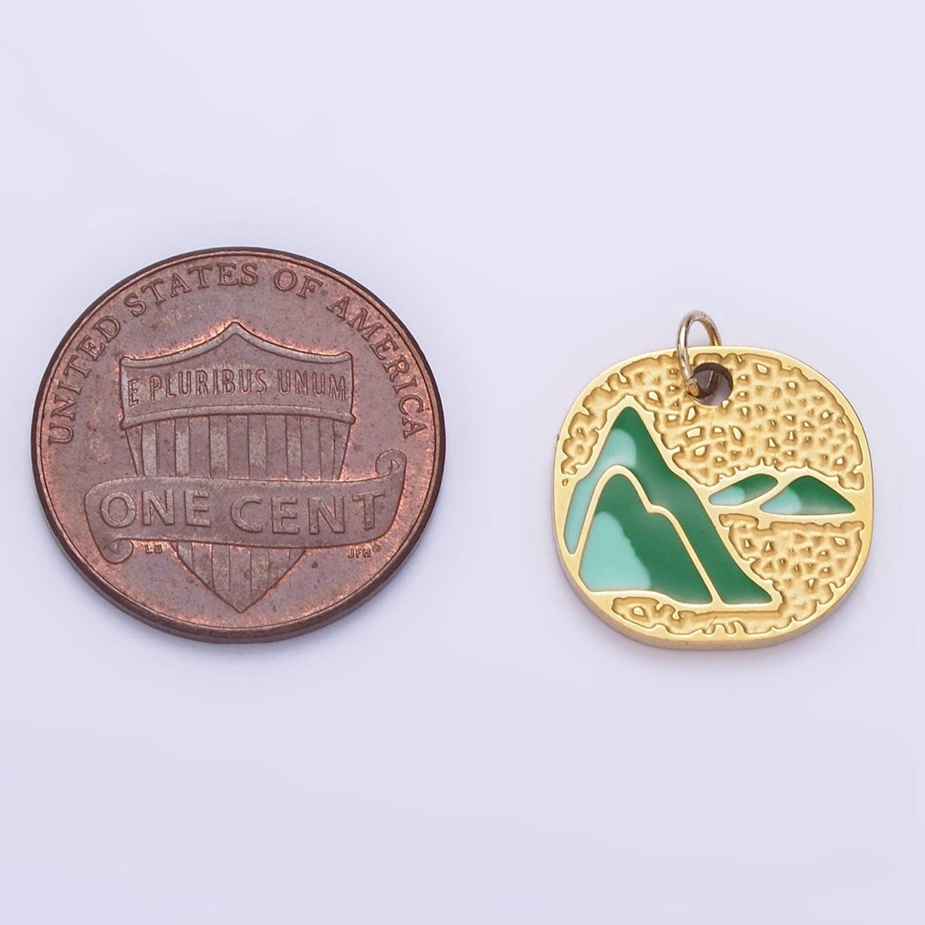Stainless Steel Mountain Charm Enamel Earth Jewelry Pendant | P1007 - DLUXCA