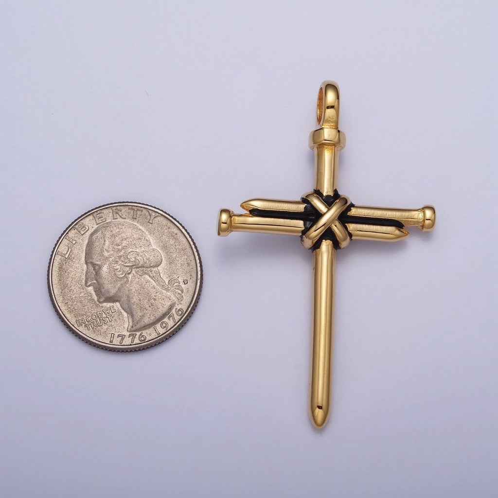 Stainless Steel Nail Tied Cross Pendant in Gold & Silver | P-1098 - DLUXCA