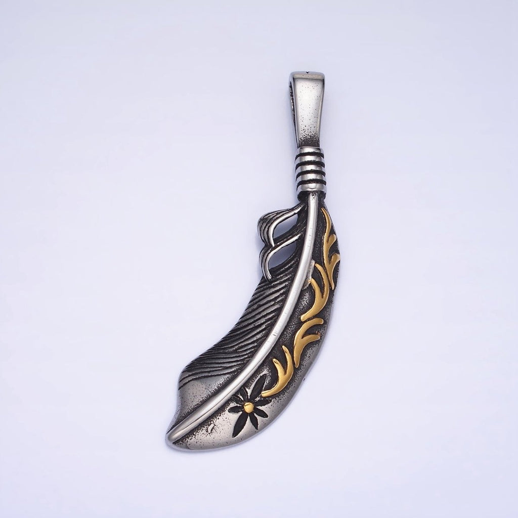 Stainless Steel Nature Flower Leaf Nature Mixed Metal Pendant J-809 - DLUXCA