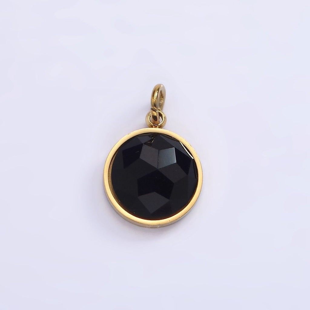 Stainless Steel Onyx, Tiger Eye, Amazonite, Clear Quartz Multifaceted Round Charm in Gold & Silver | P1333 - P1339 - DLUXCA