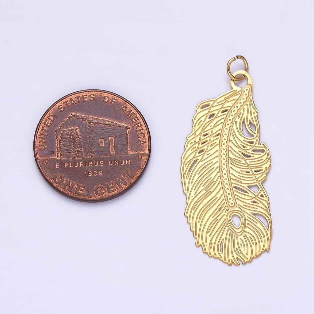 Stainless Steel Open Lined Long Leaf Nature Charm P-624 - DLUXCA
