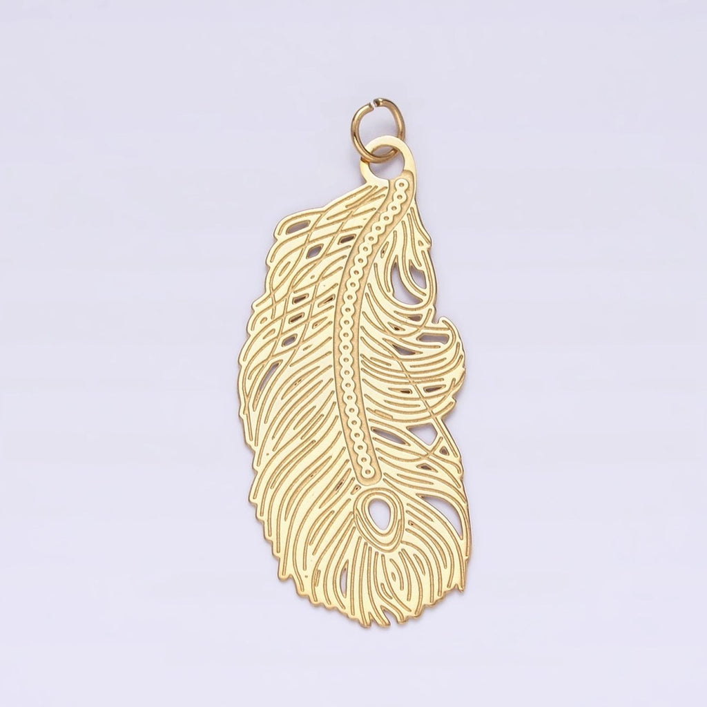 Stainless Steel Open Lined Long Leaf Nature Charm P-624 - DLUXCA