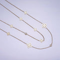 Stainless Steel Open Multiple Quatrefoil Double Clear CZ Cable Double Layer Chain Stack Necklace | WA-2069 Clearance Pricing - DLUXCA