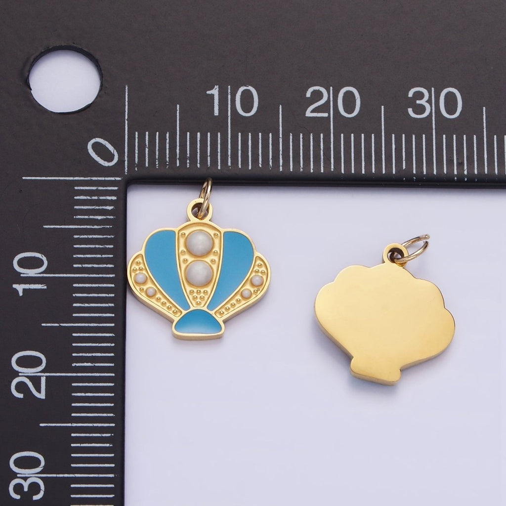 Stainless Steel Pearl Blue Sea Clam Shell Enamel Charm | P1015 - DLUXCA