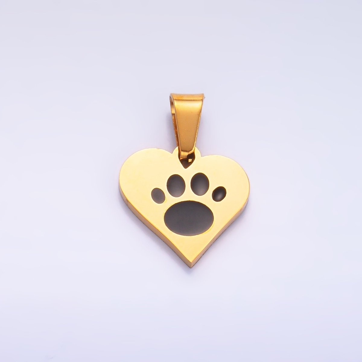 Stainless Steel Pet Paw Print Heart Pendant | P816 - DLUXCA