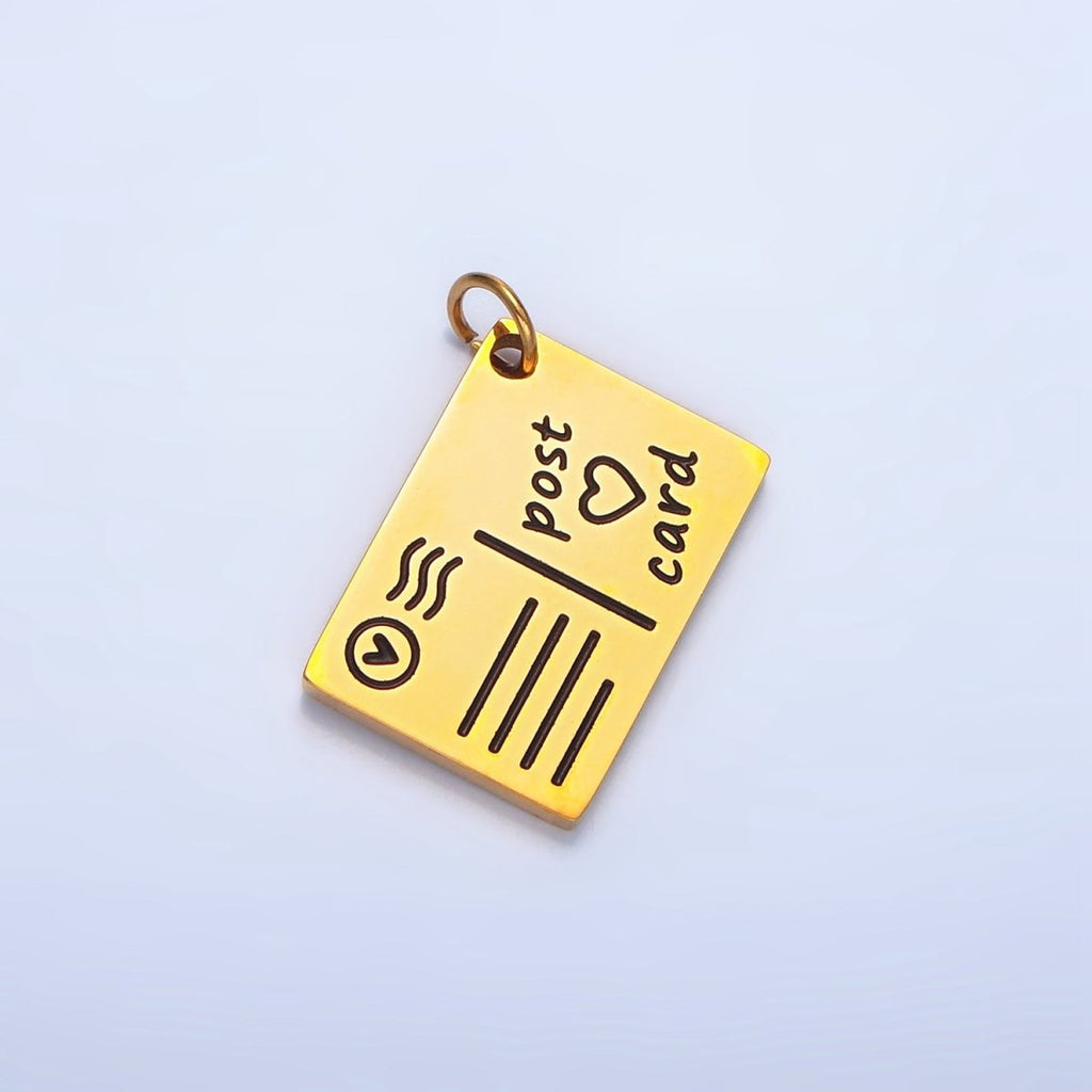 Stainless Steel "Post Card" Heart Script Black Enamel Charm | P1339 - DLUXCA