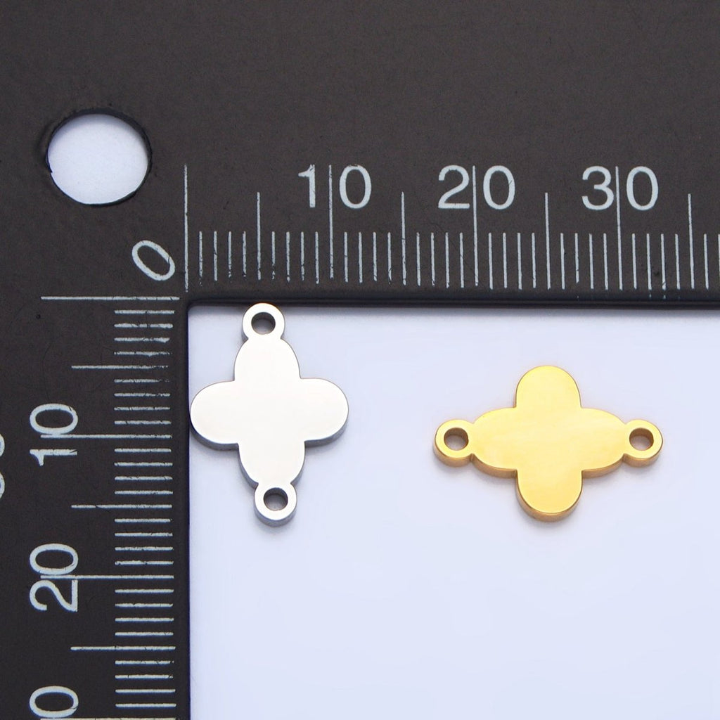 Stainless Steel Quatrefoil Clover Minimalist Floral Connector in Gold & Silver | F375