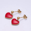 Stainless Steel Red Heart Enamel Bead Drop Stud Earrings | AE744 - DLUXCA