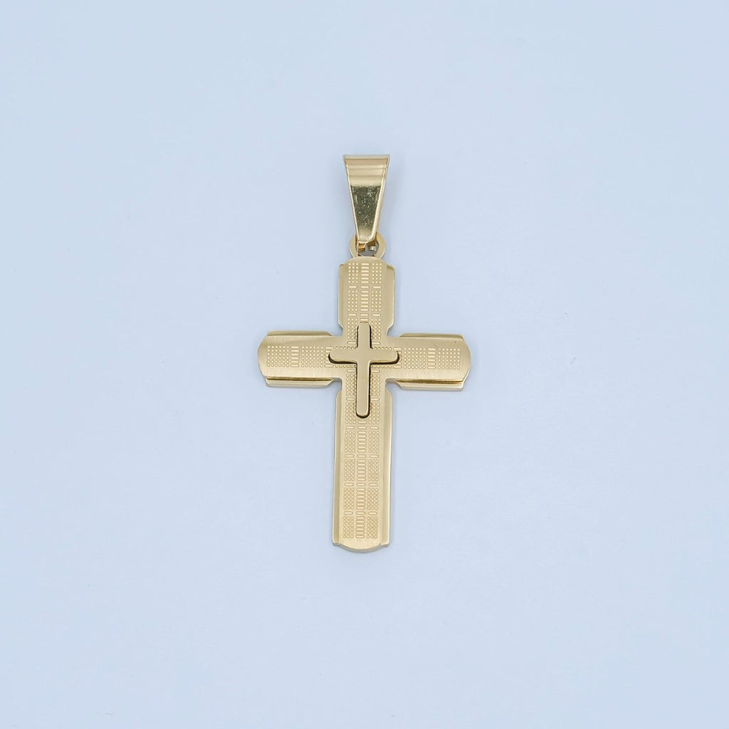 Stainless Steel Religious Cross Line - Textured Pendant in Gold & Silver | P1171 - DLUXCA