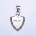 Stainless Steel Religious Passion Cross Shield Crest Pendant in Silver & Gold | P-1134 - DLUXCA