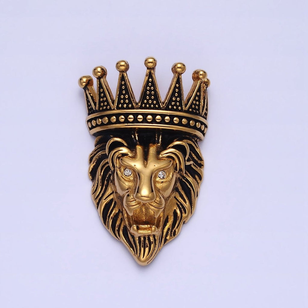 Stainless Steel Roaring Crowned Lion Animal King Pendant in God & Silver J-761 J-762 - DLUXCA