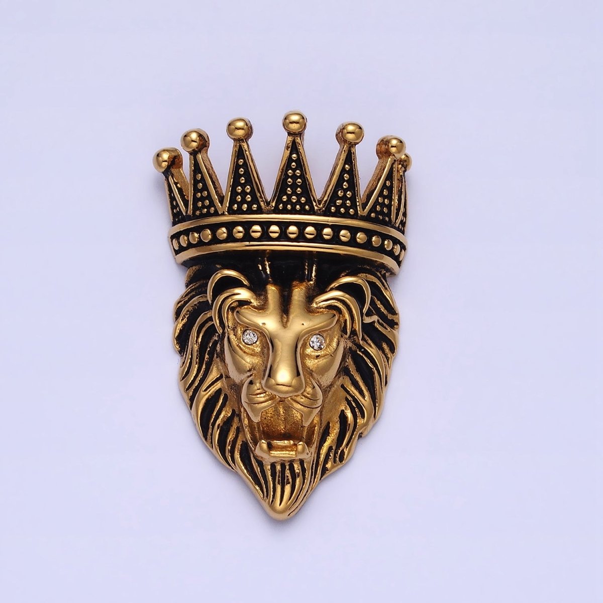 Stainless Steel Roaring Crowned Lion Animal King Pendant in God & Silver J-761 J-762 - DLUXCA