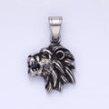 Stainless Steel Roaring Lion Head Safari Animal Oxidized Silver Pendant | P1453 - DLUXCA