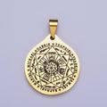 Stainless Steel Seven Archangels Script Engraved Round Medallion Pendant | X655 - DLUXCA