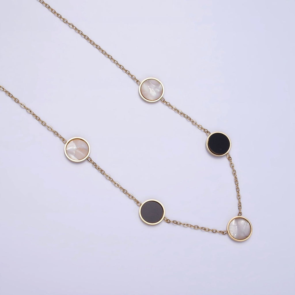 Stainless Steel Shell Pearl Black Round Cable Chain 17 Inch Layering Necklace w. Extender | WA-2032 Clearance Pricing - DLUXCA