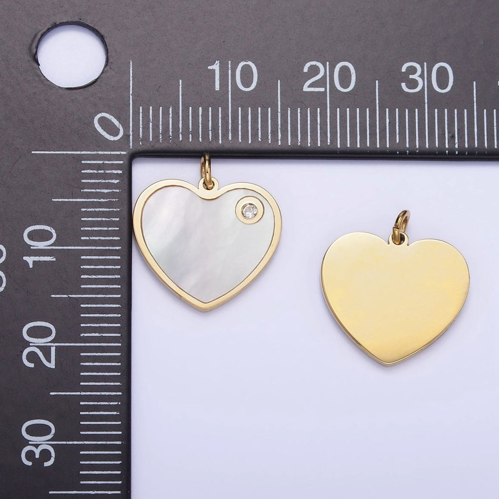 Stainless Steel Shell Pearl CZ Heart Charm | P992 - DLUXCA