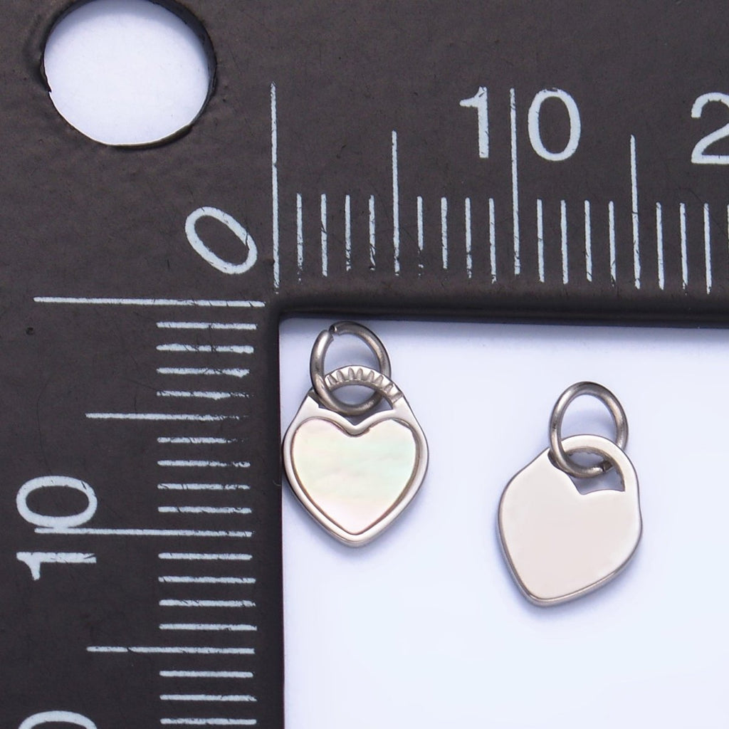 Stainless Steel Shell Pearl Heart Padlock Silver Charm | P644 - DLUXCA