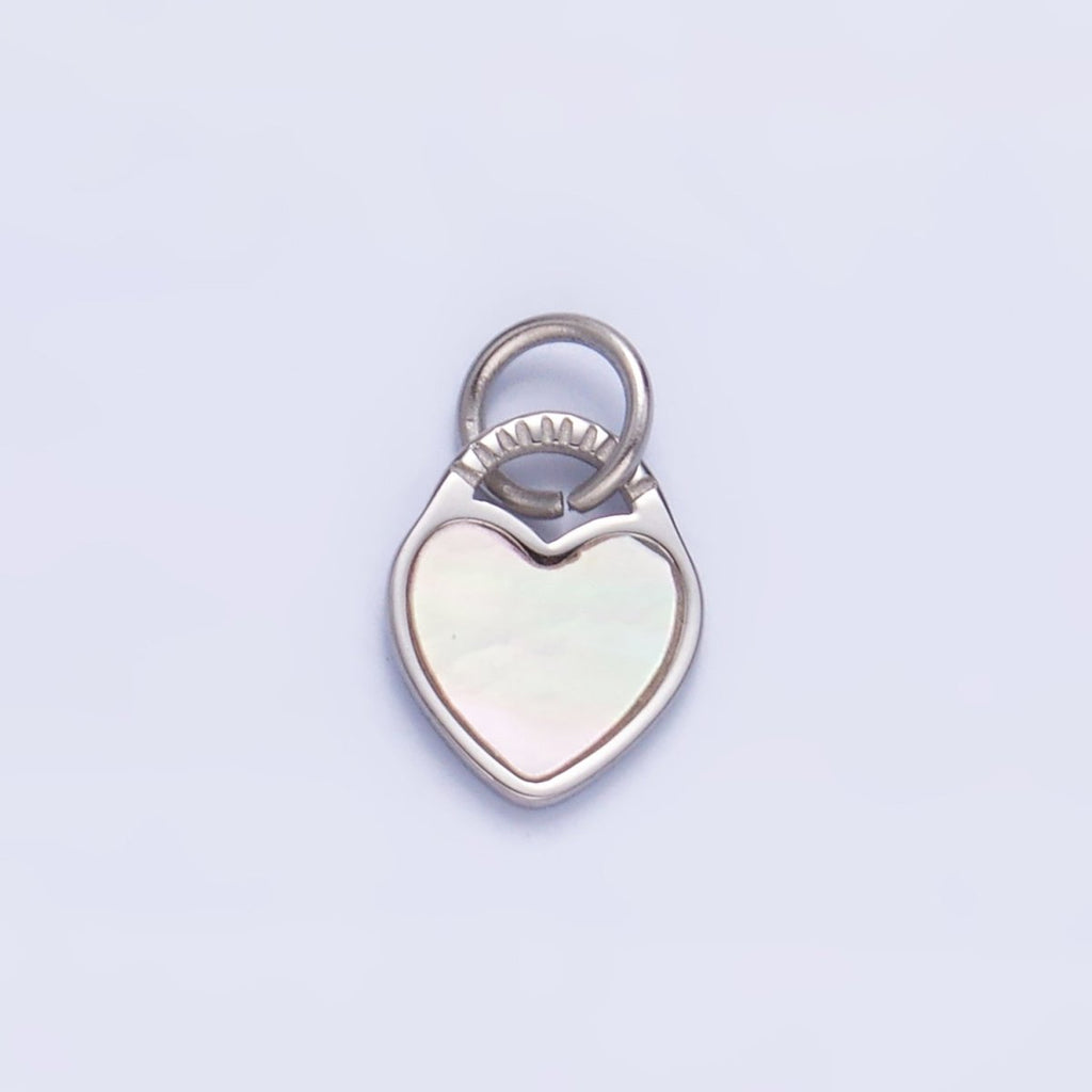 Stainless Steel Shell Pearl Heart Padlock Silver Charm | P644 - DLUXCA