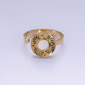 Stainless Steel Shell Pearl Open Flower Petal Filigree Round CZ Wrap Ring | O1297 - DLUXCA