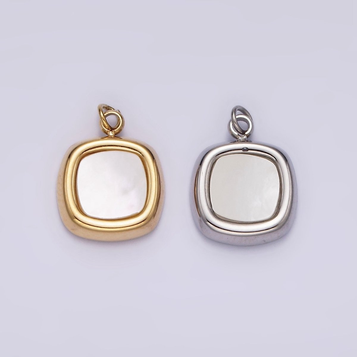 Stainless Steel Shell Pearl Square Bezel Charm in Gold & Silver | P1320 P1321 - DLUXCA