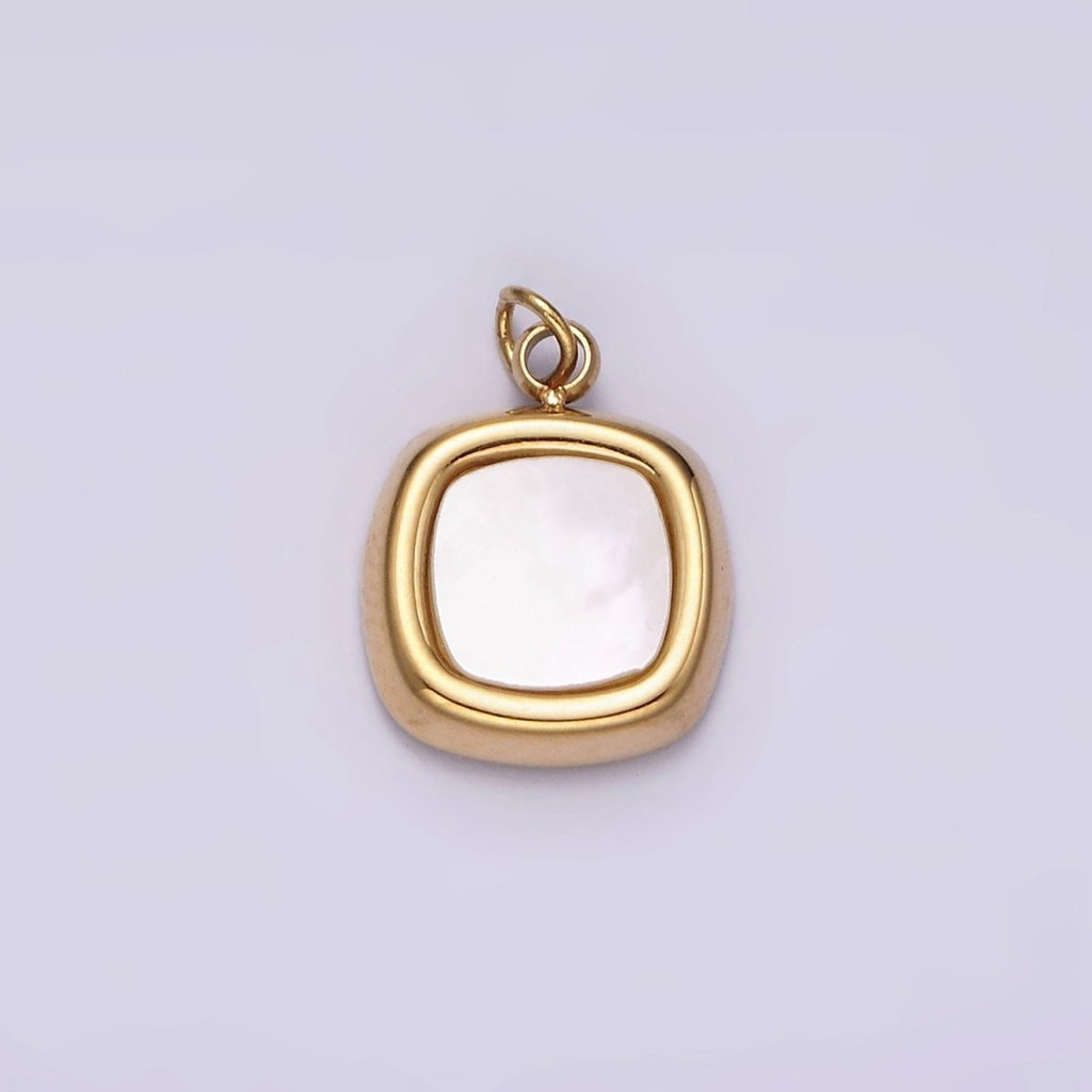 Stainless Steel Shell Pearl Square Bezel Charm in Gold & Silver | P1320 P1321 - DLUXCA