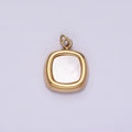 Stainless Steel Shell Pearl Square Bezel Charm in Gold & Silver | P1320 P1321 - DLUXCA