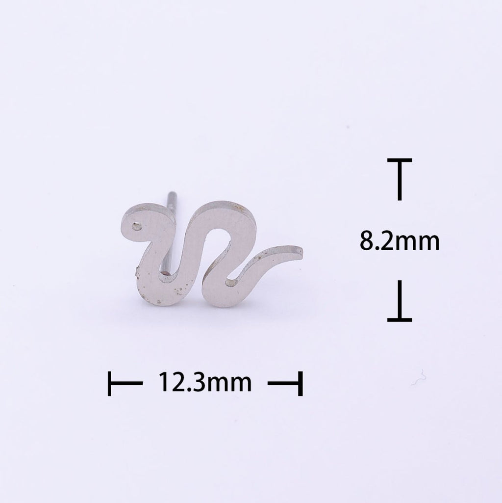 Stainless Steel Silver Serpent Snake Minimalist Frame Stud Earrings | Y-249 - DLUXCA