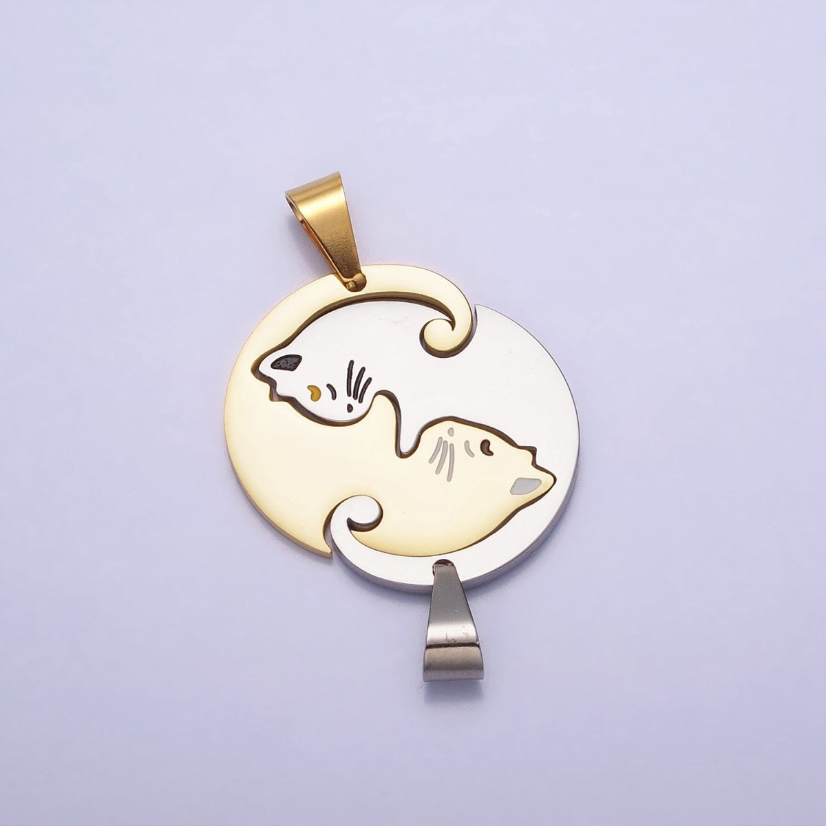Stainless Steel Sleeping Kitty Cat Couple's Friendship Pendant Set in Gold & Silver | P-1122 - DLUXCA