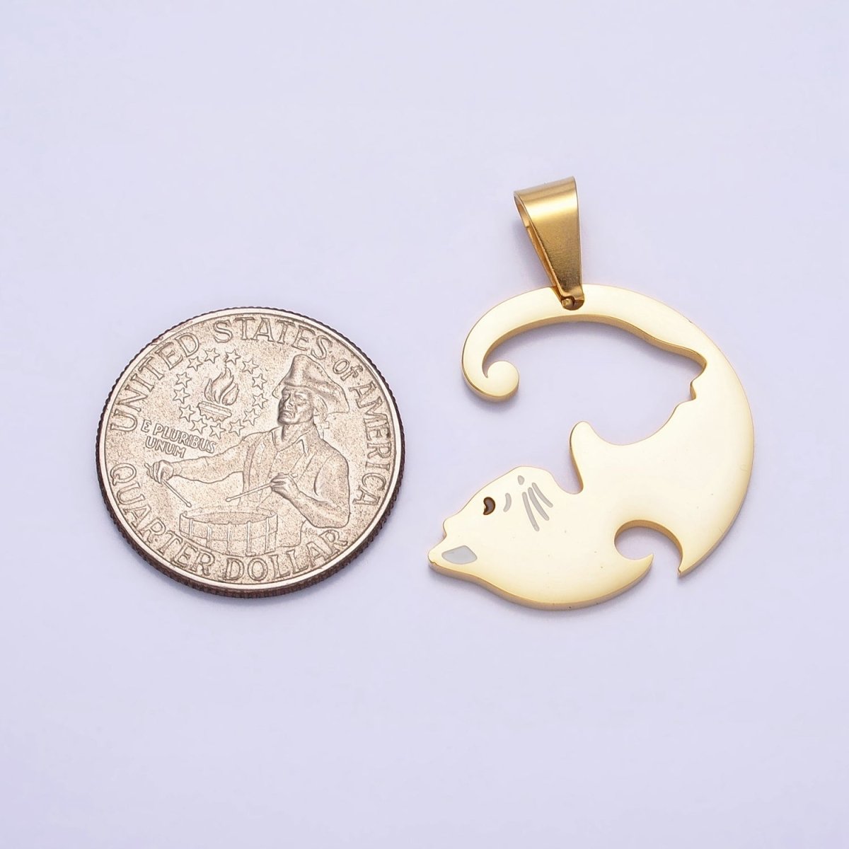 Stainless Steel Sleeping Kitty Cat Couple's Friendship Pendant Set in Gold & Silver | P-1122 - DLUXCA