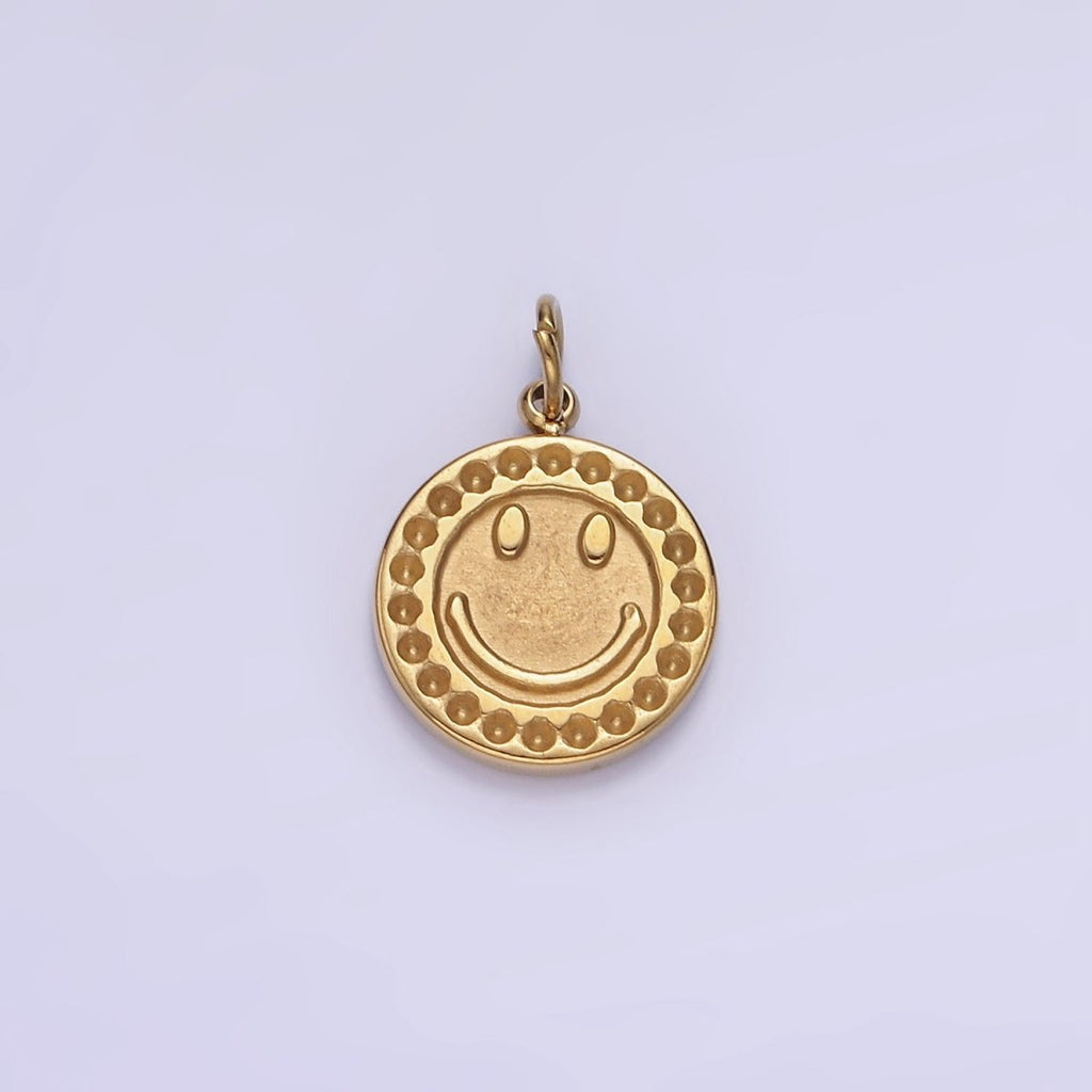 Stainless Steel Smiley Face Emotion Dented Round Bezel Charm | P950 - DLUXCA