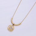 Stainless Steel Smiley Face Shell Pearl Square Bead Wheat 16 Inch Choker Necklace | WA-2366 - DLUXCA