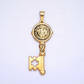 Stainless Steel SMQLIVB PAX VRSNSMV Saint Benedict Double Sided Engraved Key Pendant in Gold & Silver | P-1089 P-1090 - DLUXCA