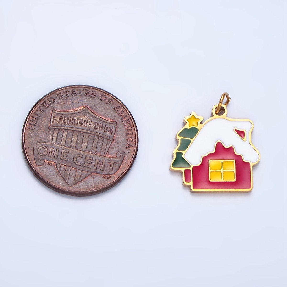 Stainless Steel Snowy House Christmas Tree Enamel Christmas Holiday Charm | P1374 - DLUXCA