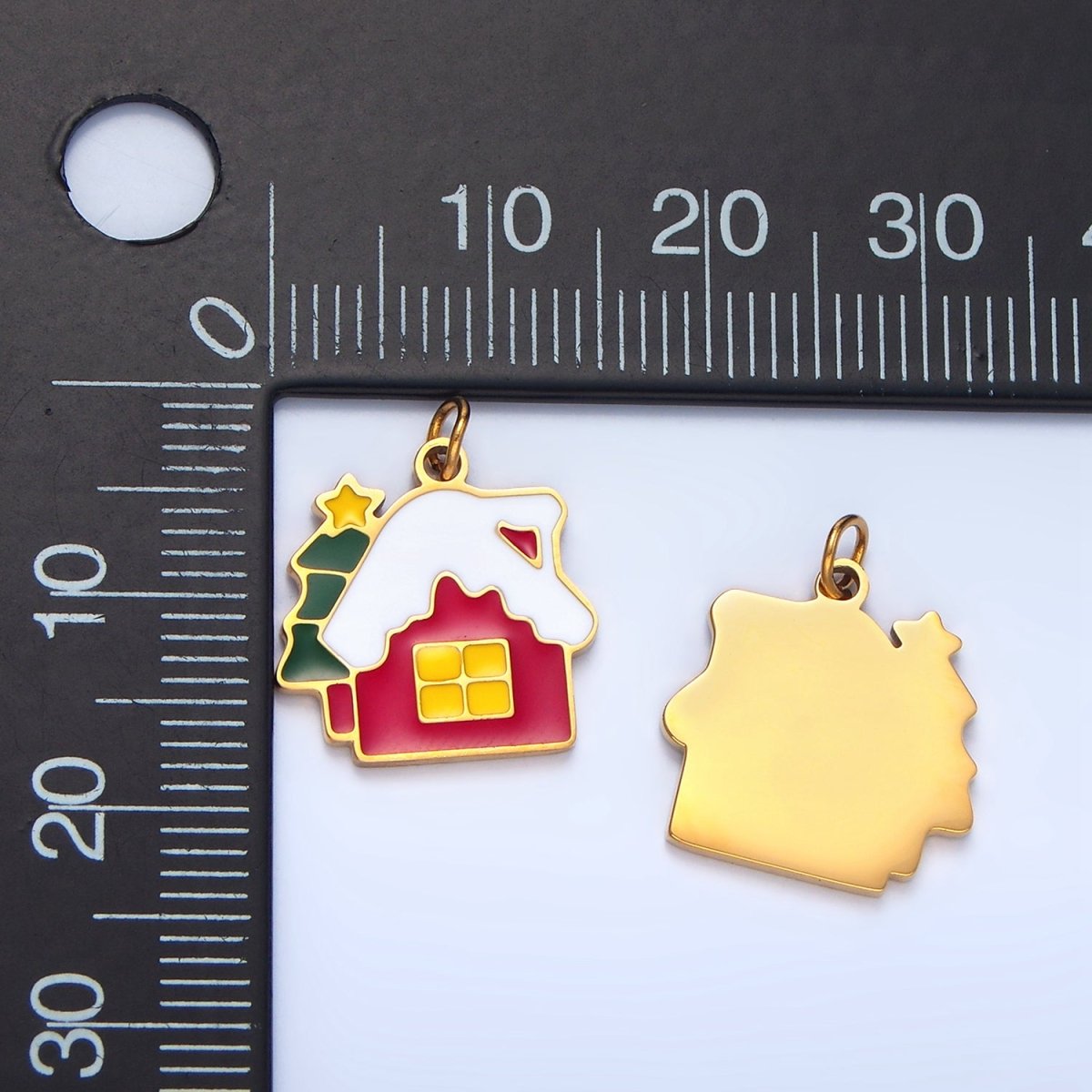 Stainless Steel Snowy House Christmas Tree Enamel Christmas Holiday Charm | P1374 - DLUXCA