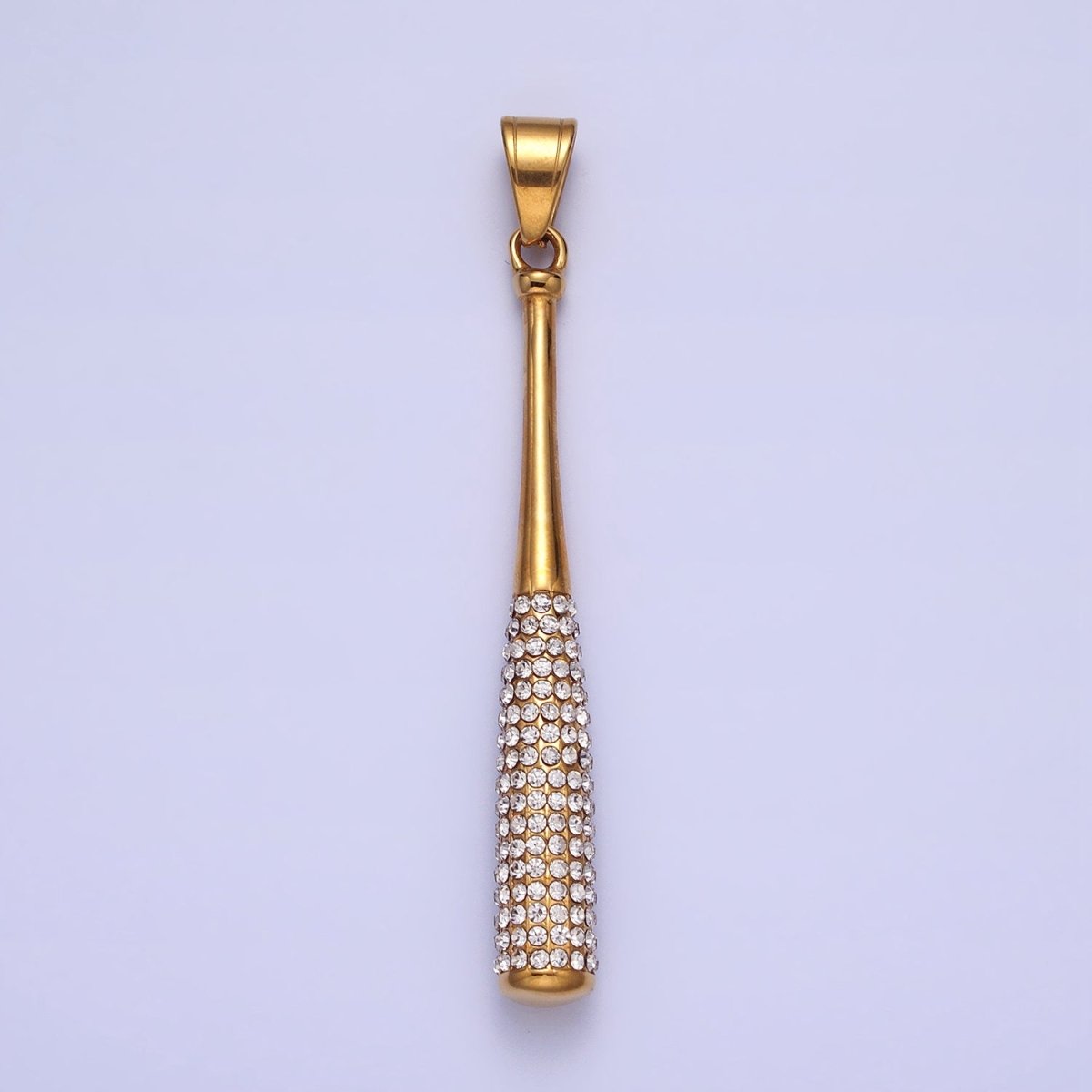 Stainless Steel Sport Baseball Bat Micro Paved CZ Pendant in Gold & Silver J-763 J-771 - DLUXCA