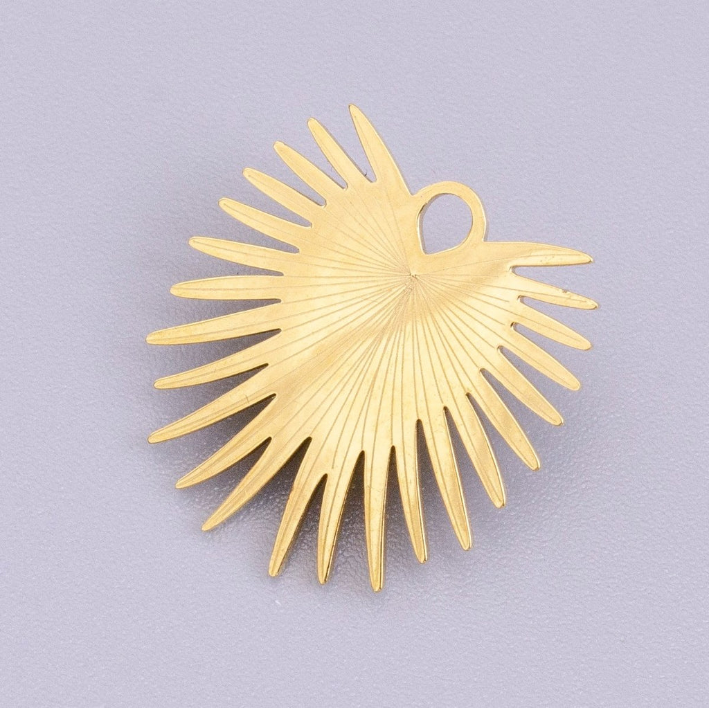 Stainless Steel Sunburst Line Engraved Sacred Heart Double Loop Charm in Gold & Silver | P-915 - DLUXCA