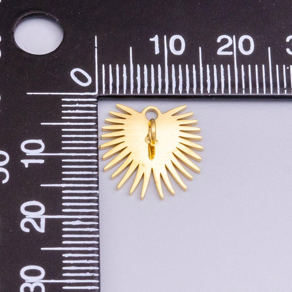 Stainless Steel Sunburst Line Engraved Sacred Heart Double Loop Charm in Gold & Silver | P-915 - DLUXCA